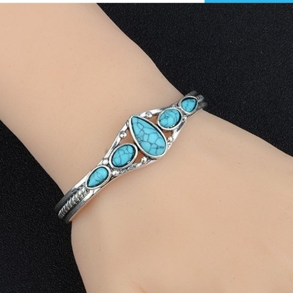 Vintage Inspired Silver and Turquoise Kids Cuff